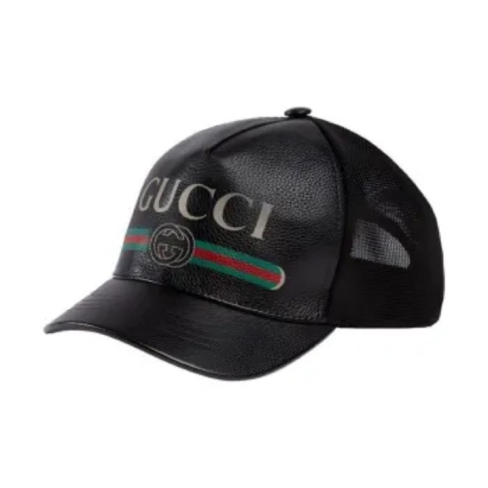 Gucci Black Mesh Baseball Cap with Green and Red Stripe